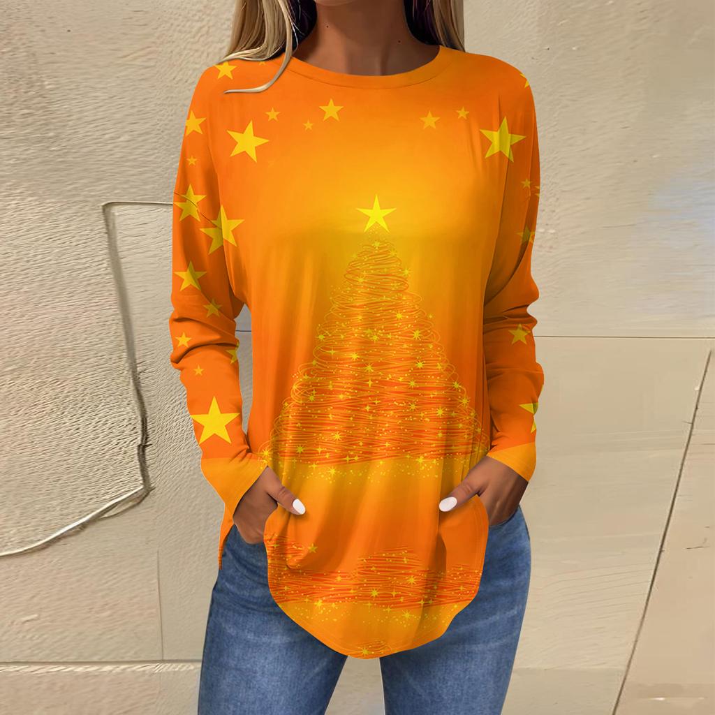 Dames Losse Comfortabele Casual Mode V-Hals Kerstprint Lange Mouw Hoodie