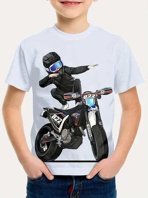 2024 Summer Kids Clothing Motorcycle Top Children's T-shirt 3d Printing Short-sleeved Boys Girls Loose Tops Streetwear T Shirts