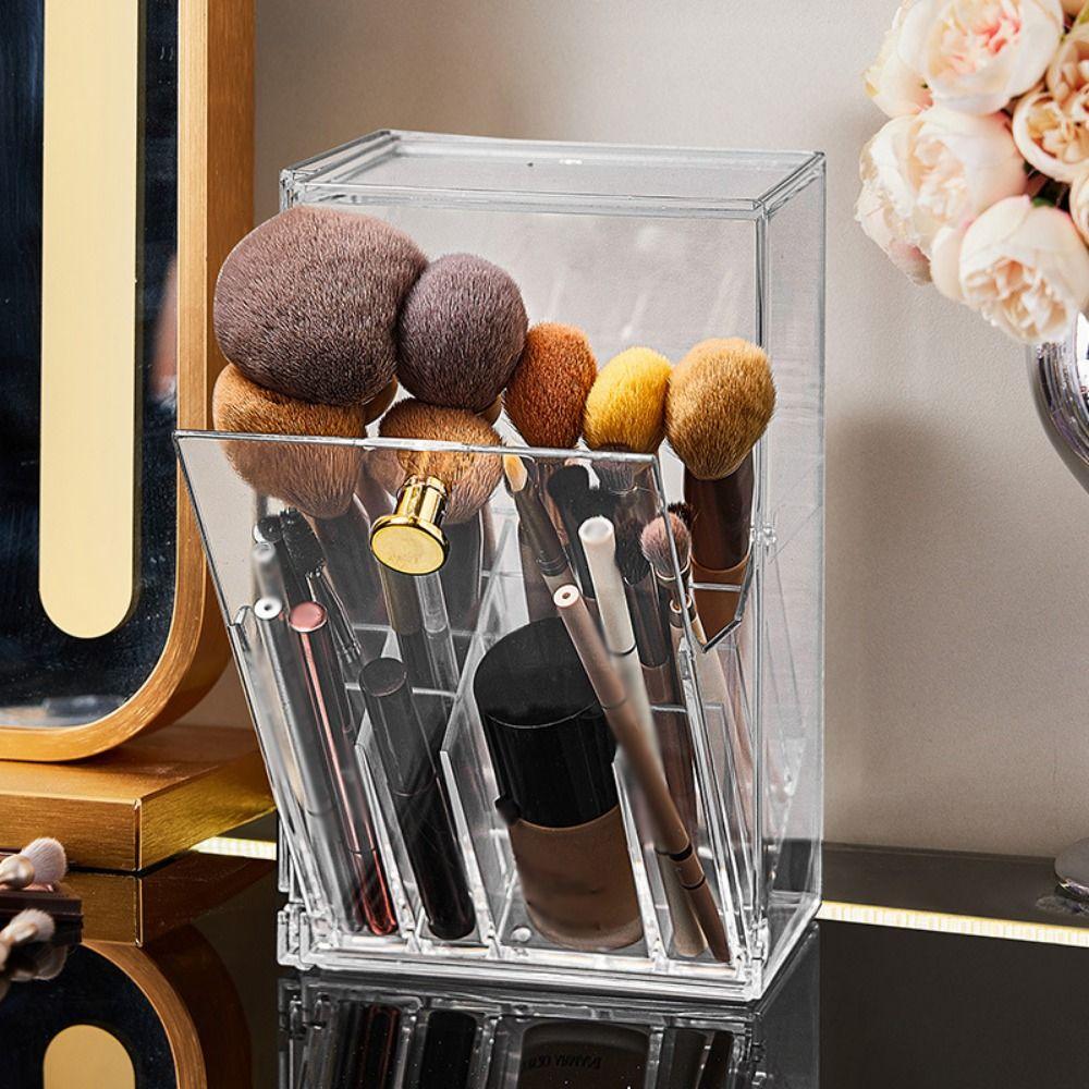 Flip-Top Cosmetic Brush Storage Box with Lid Cosmetics Tools Organizer  Bathroom