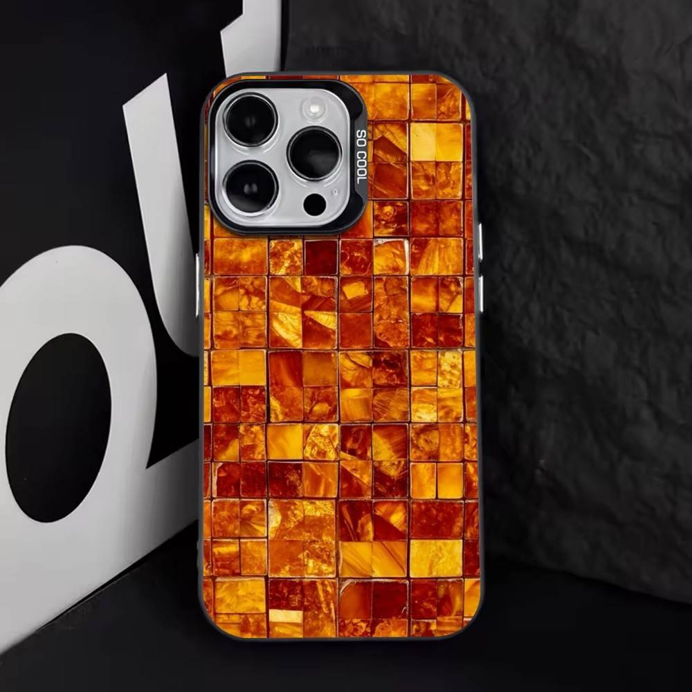 Retro Amber Texture Laser   Phone Case For iPhone 17,16,15,14,13,12,11 Plus,Pro Max,XS,Colorful Silver Phone case Funda Cover