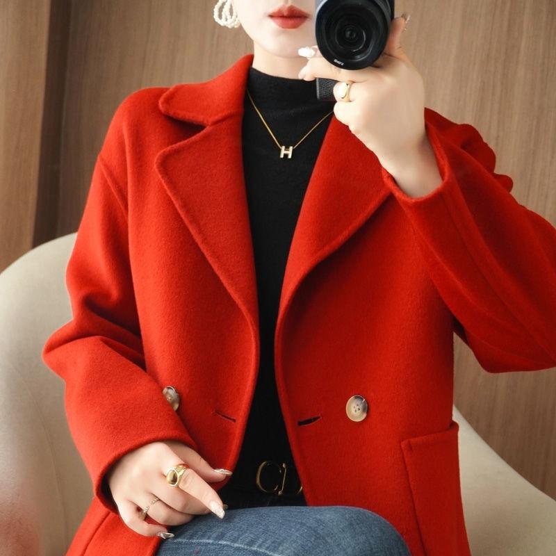 Palton Scurt din Lână Dublu Fațetat pentru Mame Croială Largă Slim Fit Jachetă Trench Îmbrăcăminte Exterioară pentru Femei de Vârstă Mijlocie