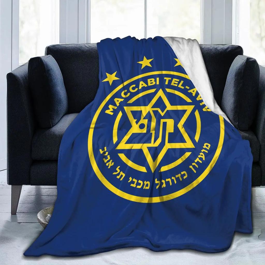 Maccabi Tel Aviv Koc Polarowy na Cały Sezon Koc Rzutowy Ultra Miękki Koc Flanelowy Drukowany Cyfrowo Premium Puszysty Mikrofibra Polar