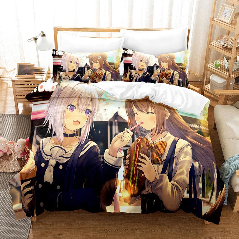 3D Print Anime Nekomata Okayu Bedding Set Boys Girls Twin Queen Size Duvet Cover Pillowcase Bed Kids Adult Fashion Home Textiles