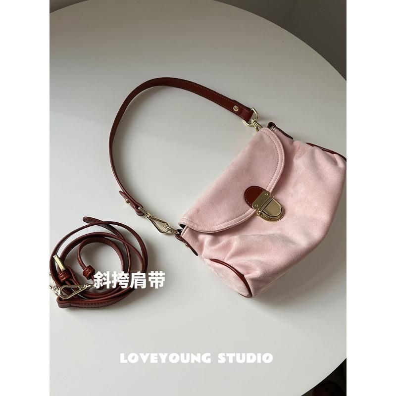 Loveyoung niche suede green gentle pink underarm bag crossbody fashion commuter bag shoulder