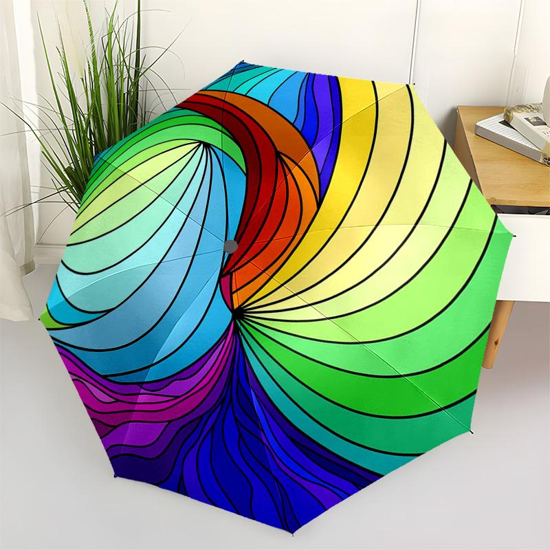 1pc Rainbow Spiral Automatic Opening/Closing Umbrella - Portable 3-Fold Design, 8-Bone Iron Frame Outdoor Umbrella, Festival Gift for Fans, Travelers,