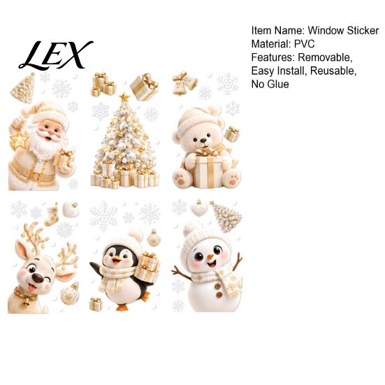 Easy Apply Window Clings 6Pcs Christmas Clings, Xmas Reusable Double Sided Snowman Decals Snowflake for Decorations Home Decor Office Party