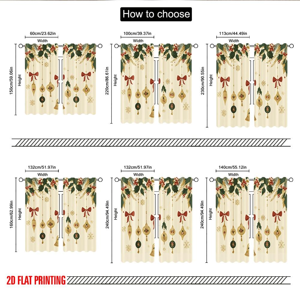 2pcs 2D flat printing Christmas Hot Party Curtains Christmas Holly Bells Ornaments Digital Printed Polyester Drapes Holiday