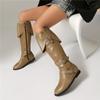 Women Knee High Boots Round Toe Flats Buckle Zippers Long Boots Concise Ladies Fashion Shoes Autumn Winter Black Khaki 46