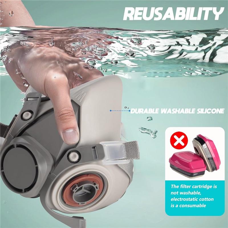 Maschera Respiratoria con Filtri 60921: Respiratore Mezza Faccia Riutilizzabile Maschera Antigas per Pittura a Spruzzo Chimica Resina Epossidica Mascherina Antipolvere per Costruzioni