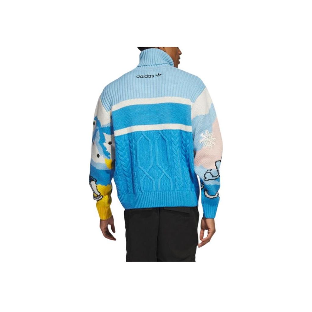 Adidas Color Block Logo Jacquard Loose Fit Sports Pullover Sweater Unisex Sweater White Multicolor HZ9215