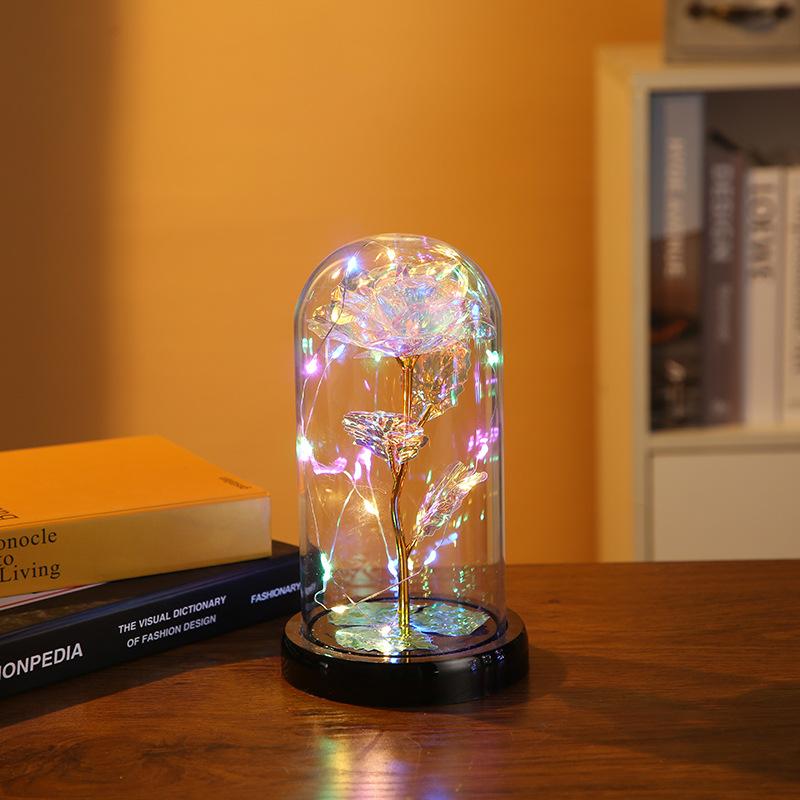 Creative Valentine's Day Gifts Rose Glass Cover Night Light Ornament Scene Arrangement Lighting Eternal Flower Glass Cover