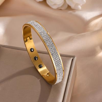 ZAKOL Buling Bracelet Épais en Acier Inoxydable avec Cristaux CZ Complets Femmes Hommes Accessoires de Poignet de Luxe Esthétique Zircon Cadeau