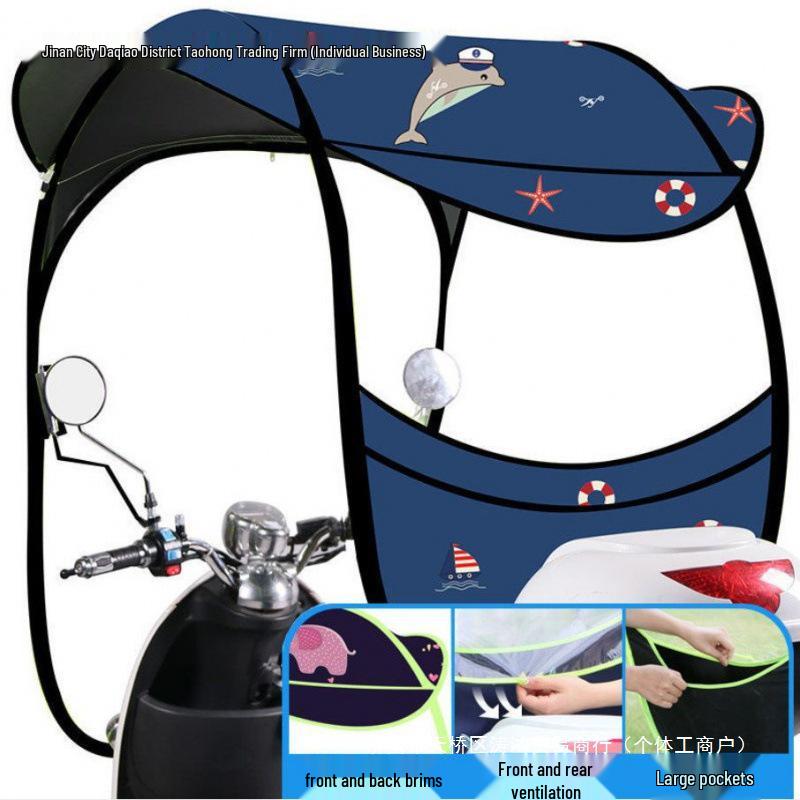 Toldo Impermeable y Protector Solar para Coche con Parabrisas Engrosado para Bicicletas Eléctricas y Triciclos