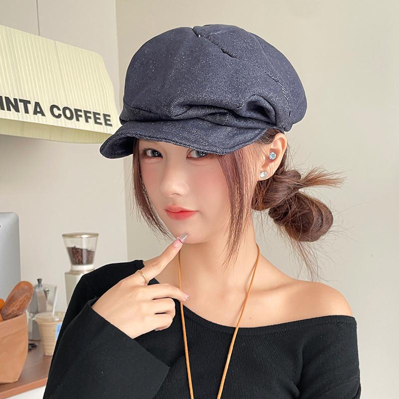 Simple Color Solid Pleated Design Women Casual Summer Sun Shading Beret Denim