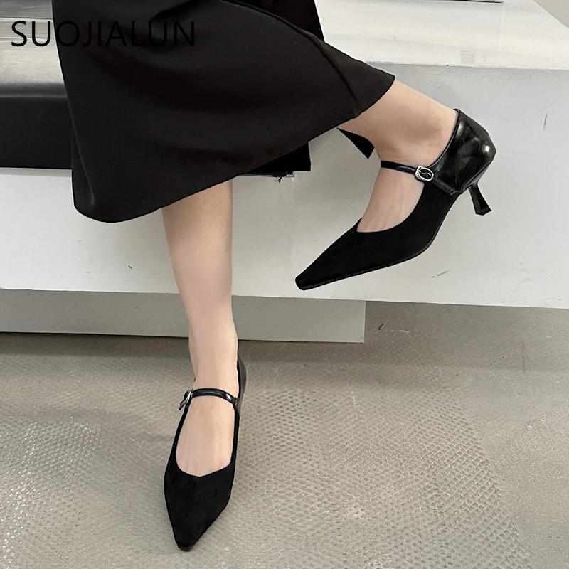 Fashion SUOJIALUN 2025 Spring New Brand Women Mary Jane Shoes Fashion Pointed Toe Ladies Elegant Pumps Shoes Thin High Heel Single Shoes