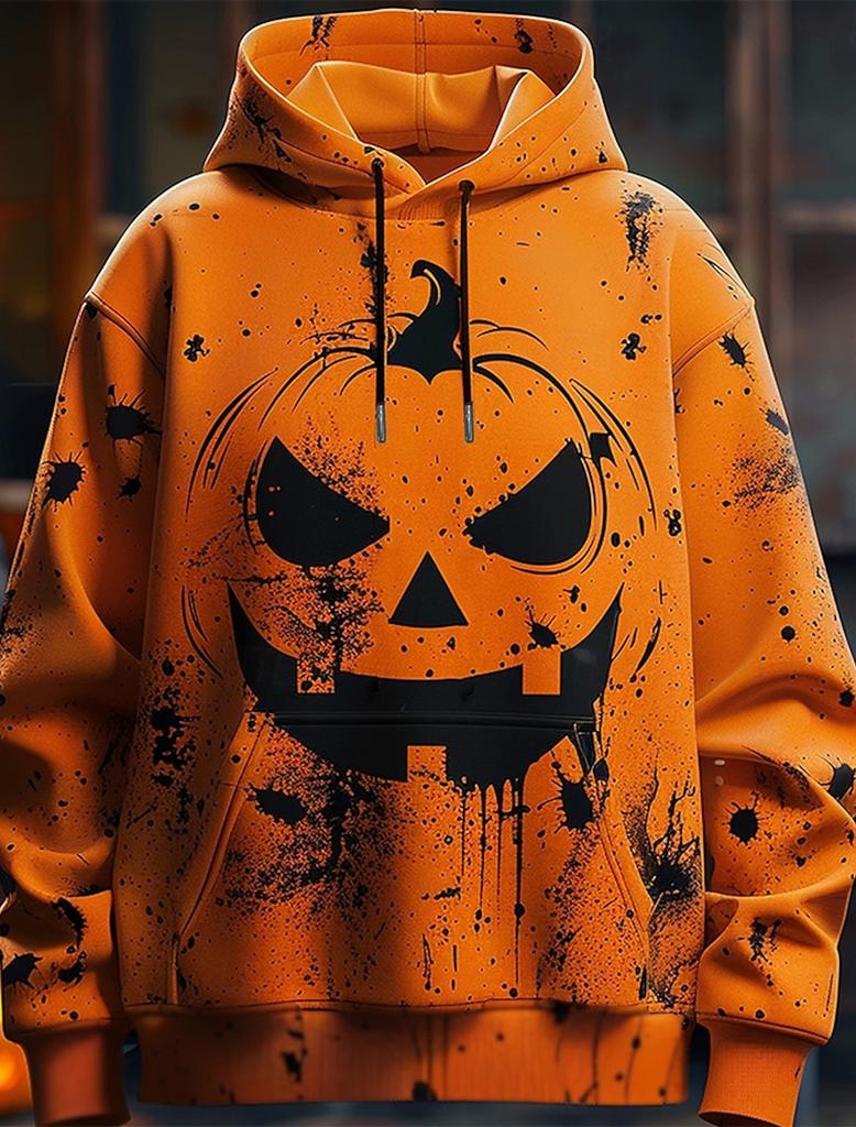 Halloween Herren Grafik Hoodie Kürbisdrucke Klassisch Lässig 3D Pullover Feiertagsmode Hoodies Dünner Stil Langarm Kapuze