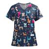 Women's Fashion Printed Short Sleeve V Neck Pattern Tops Pocket Working T-shirts