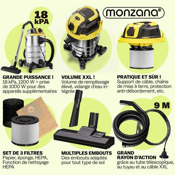 MONZANA® wet and dry vacuum cleaner 30L with blower function Multifunction vacuum cleaner 2200W