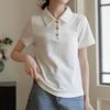 Tricouri simple de vară cu culori uni, Polo pentru femei cu mânecă scurtă, Tricou alb de student casual larg, Topuri elastice y2k, Haine pentru femei