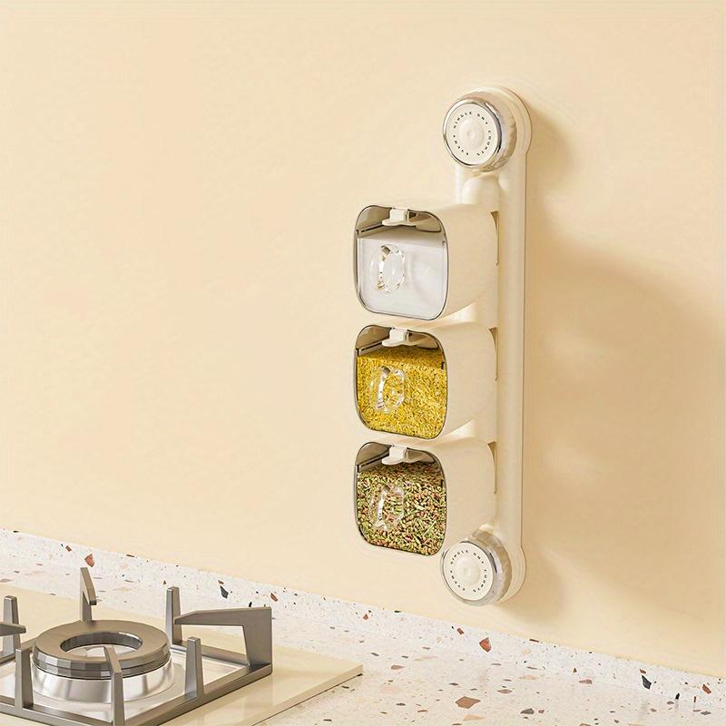 

Suction Cup Type Rotary Spice Box, Shelf, Kitchen, Household Moisture-proof Seasoning Jar, Salt Shaker, Non Perforated, Wall Mounted Storage Box 3 grids/with spoon included