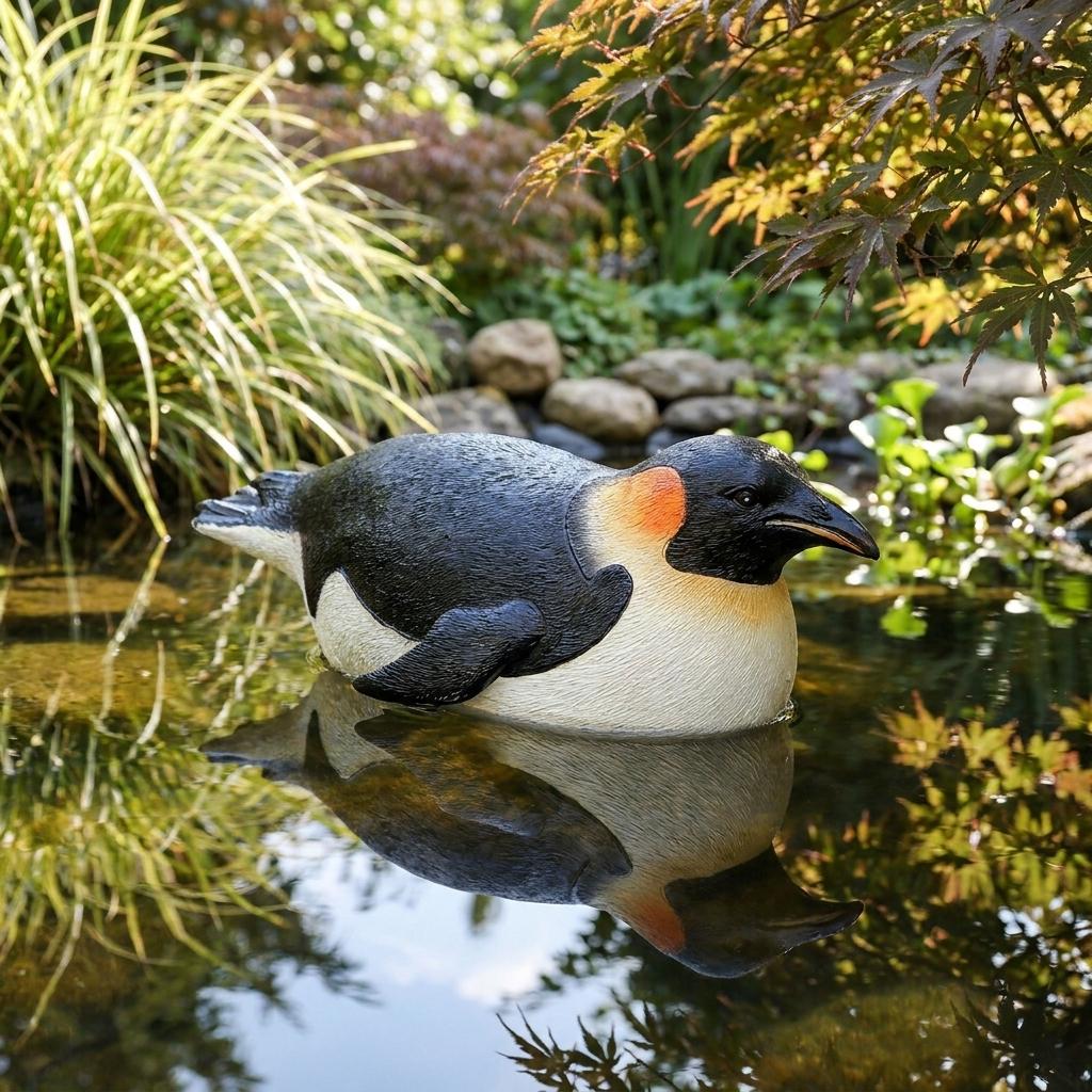 Resin Floating Penguin Ornament For Outdoor Garden Pond Aquarium Decoration Waterproof UV Resistant