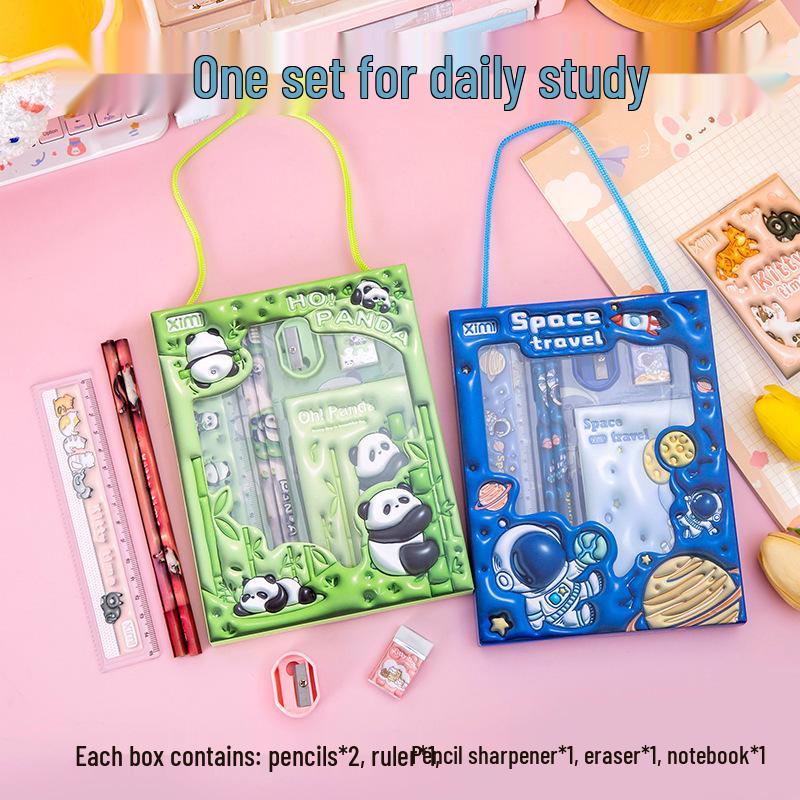 June 1st Kids' 3D Cartoon Stationery Gift Box - 6-Piece Set for Primary Students, Perfect for Back-to-School Season