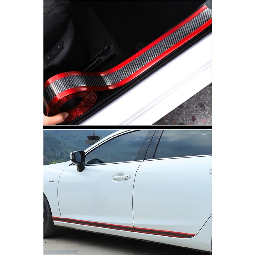 Autocolante pentru stilul mașinii Protector pentru prag de ușă anti zgârieturi Bandă de cauciuc Fibră de carbon Film de protecție pentru prag de mașină