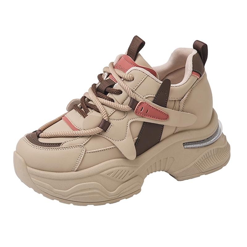 

Модные белые массивные кроссовки женские 2025 Весна Нескользящая платформа спортивная обувь для женщин толстая подошва шнуровка вулканизированная обувь 40 коричневый