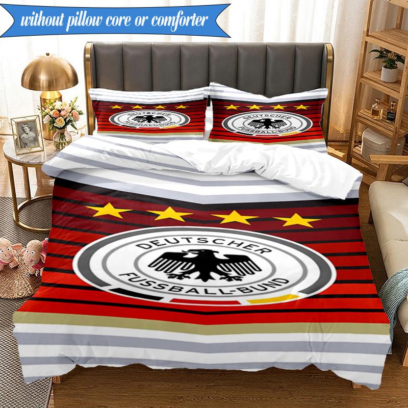 3-teiliges Weiches Bettwäsche-Set mit Aufdruck des Deutschen Fußball-Emblems, Enthält 1 Bettbezug und 2 Kissenbezüge, Perfekt für Schlafzimmer, Wohnheim, Geschenk für Fans