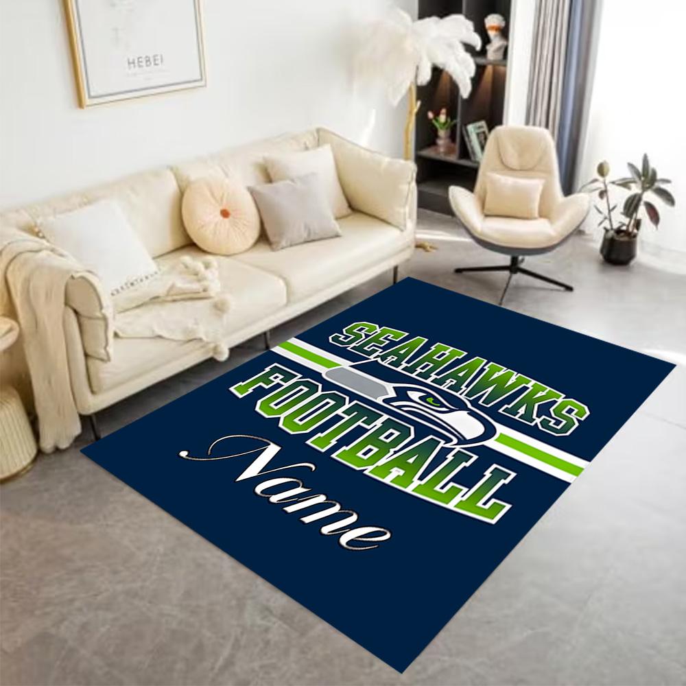 Seahawks Football Team Spirit Customize Text Floor Rug Office Rug Suitable for Hallway Balcony Dining Room Outdoor Anti-slip Rug Decorate Offices