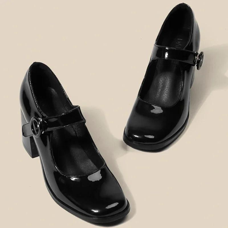 

Туфли Мэри Джейн, женские туфли-лодочки в британском стиле, весна-осень, ретро, ​​с квадратной головкой, на высоком каблуке, повседневные удобные туфли-лодочки для вечеринок, Zapato De Tacon 34 чёрный