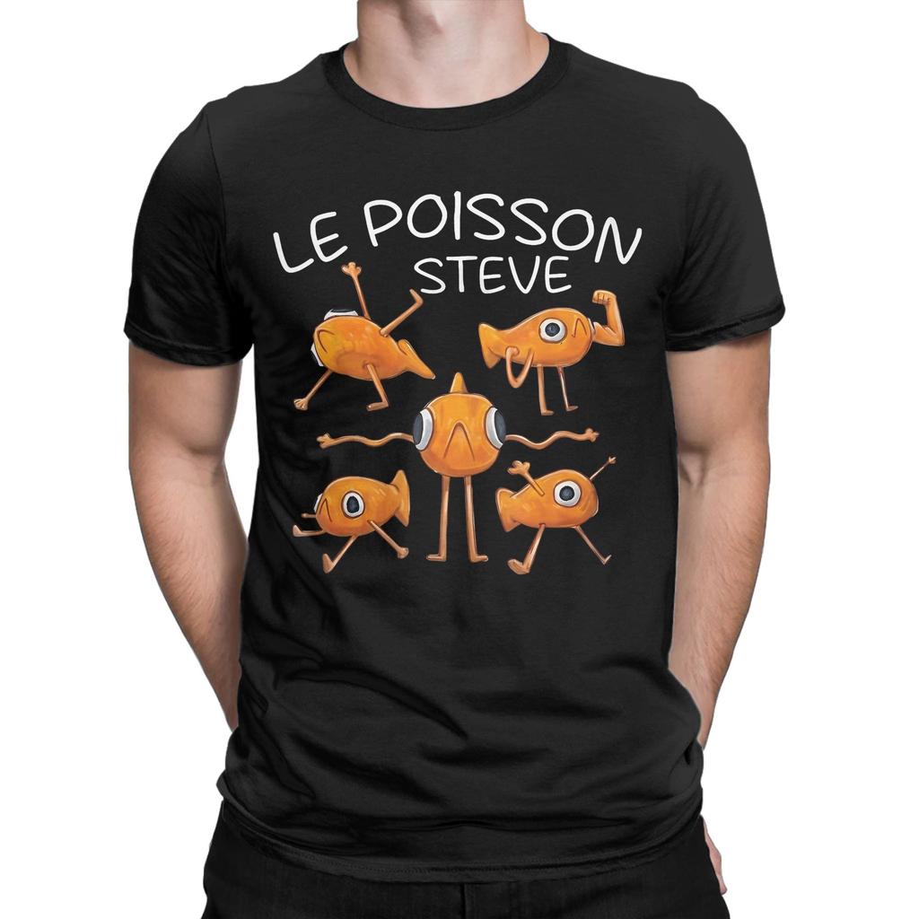 Fisch Le Poisson Steve Meme T-Shirt Herren Freizeit Reines Baumwoll-T-Shirt Rundhals Kurzarm T-Shirts Übergröße Kleidung