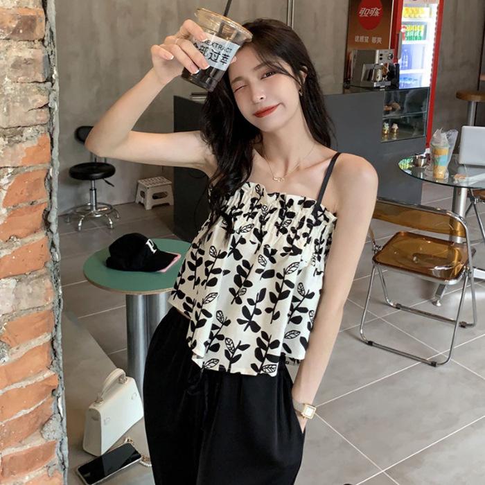 Summer seaside sexy pure desire tube top floral sling vest female niche hot girl thin outer wear sling top female