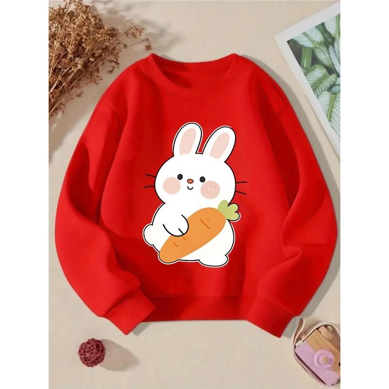 European sizes Kids' Crewneck Sweatshirt - Cute Bunny Holding Carrot , Sportswear And Casual Wear, Soft And Comfortable