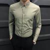 Spring and Autumn Korean Edition Polo Collar Panel Button Business Casual Slim Fit Non Ironing Men's Hidden Button Shirt