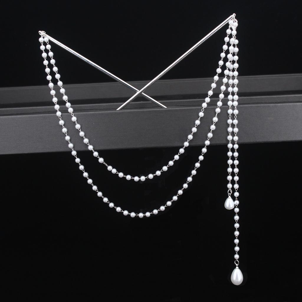 Doppelketten-Haargabel Perlenquaste Haarstab Nunchaku Haarnadel Chinesischer Stil Retro Haaraccessoires für Hanfu Tiaras Ornamente
