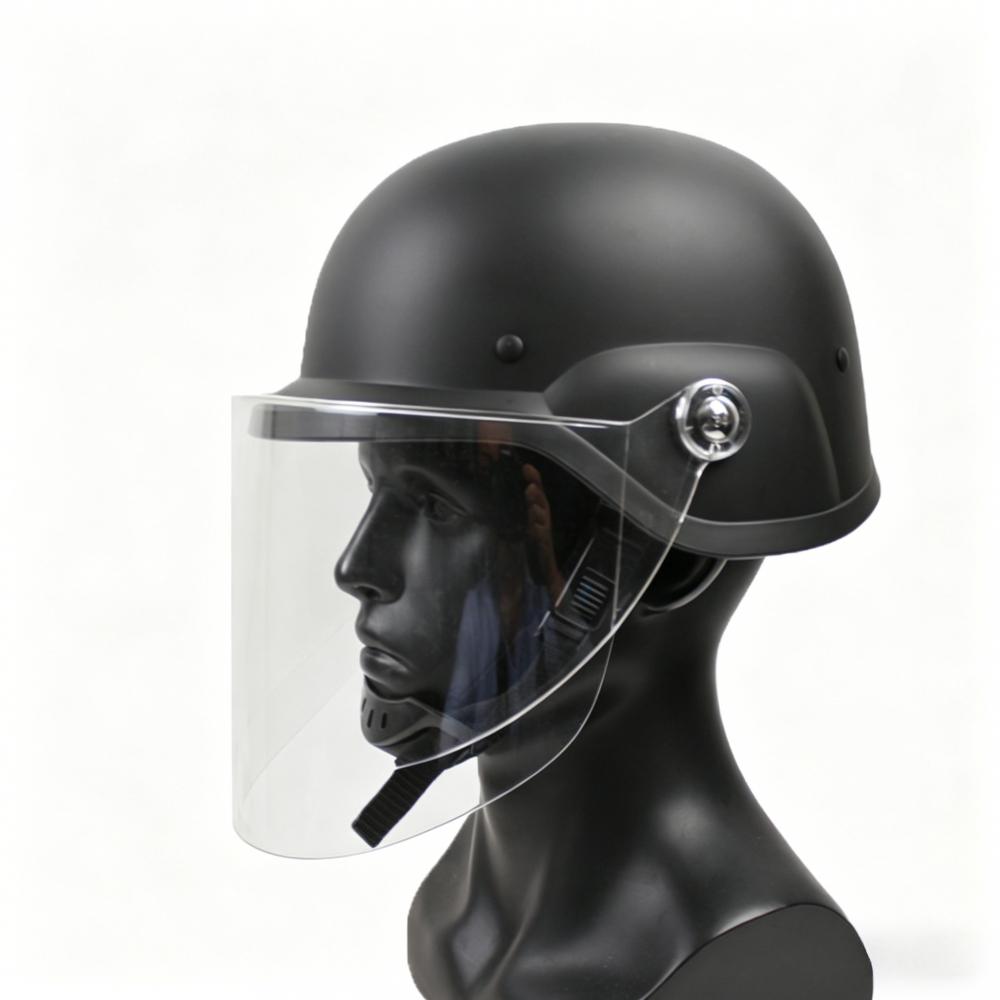 M88 Anti-Riot Helmet with Integrated Extended Transparent Visor, Windproof Protective for CS Tactical & Security Training black helmet