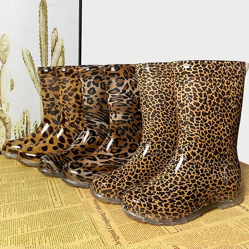 Dámské dešťové boty s africkým leopardím potiskem, středně vysoké holínky, vodní boty, dámské dešťové boty