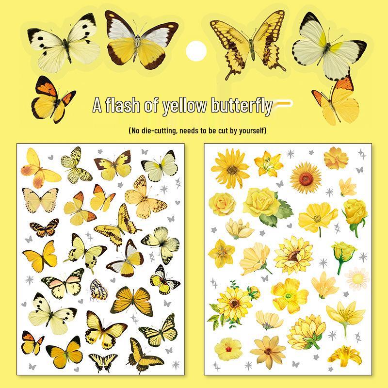PET Butterfly & Cartoon Stickers for DIY Journaling, Guka Decoration, Kids' Water Bottles, and Scenery Designs.