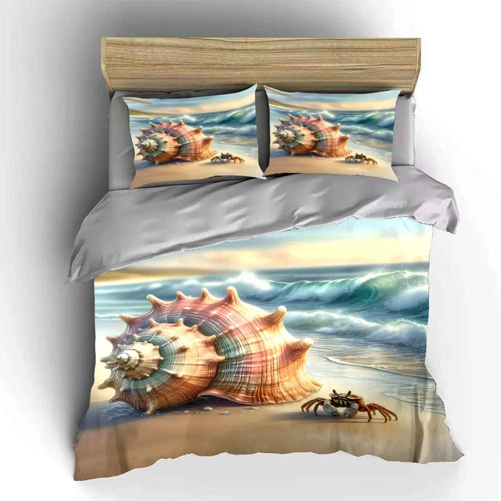 Beach Shell Crab Set Decor Multiple sizes kid's and adults' bedroom Exquisite 3PC bedding set gift