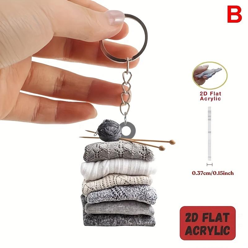 2D Flat Acrylic Playful Keychain Perfect Gift Simple Key Ring Car Home Keys Knitted Yarn Ball Pattern Novelty Key Holder
