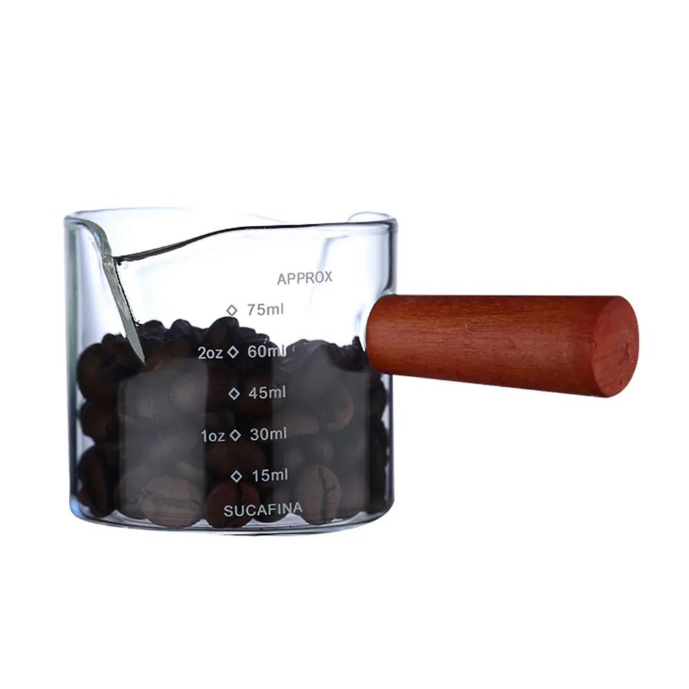 

Мерная кружка 75 мл с деревянной ручкой, стеклянный мерный стакан с носиком, кувшин для вспенивания молока, прозрачные стеклянные аксессуары для эспрессо