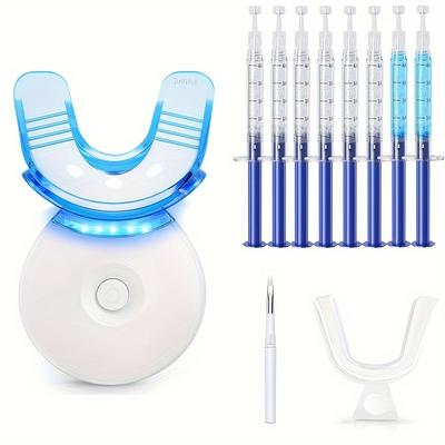 Kit de gel de clareamento dental, 6 géis de limpeza dental + 2 bandejas + luz LED de limpeza Luz LED 0,1 oz Gel de clareamento dental de peróxido de ureia
