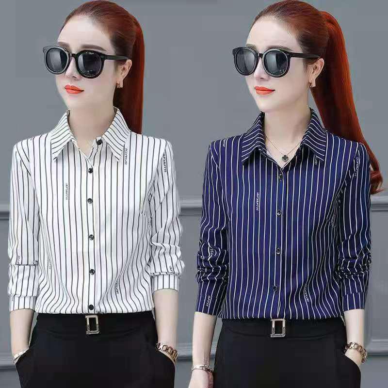 Korean Style 2024 Women's Long Sleeve Striped Shirt - Spring/Autumn Fashion
