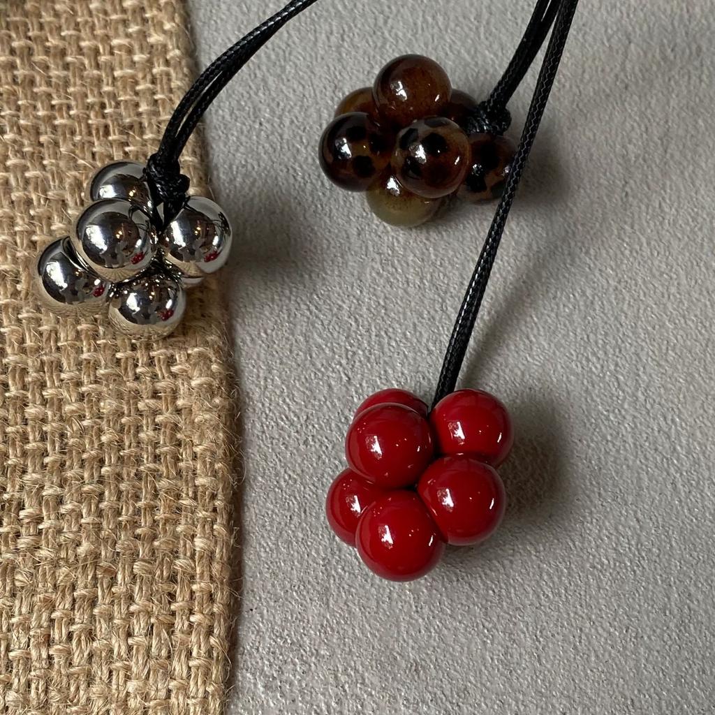 Round Beads Pendant Necklaces For Women Fashion Black Leather Rope Long Adjustable Sweater Chain Jewelry Gift Party