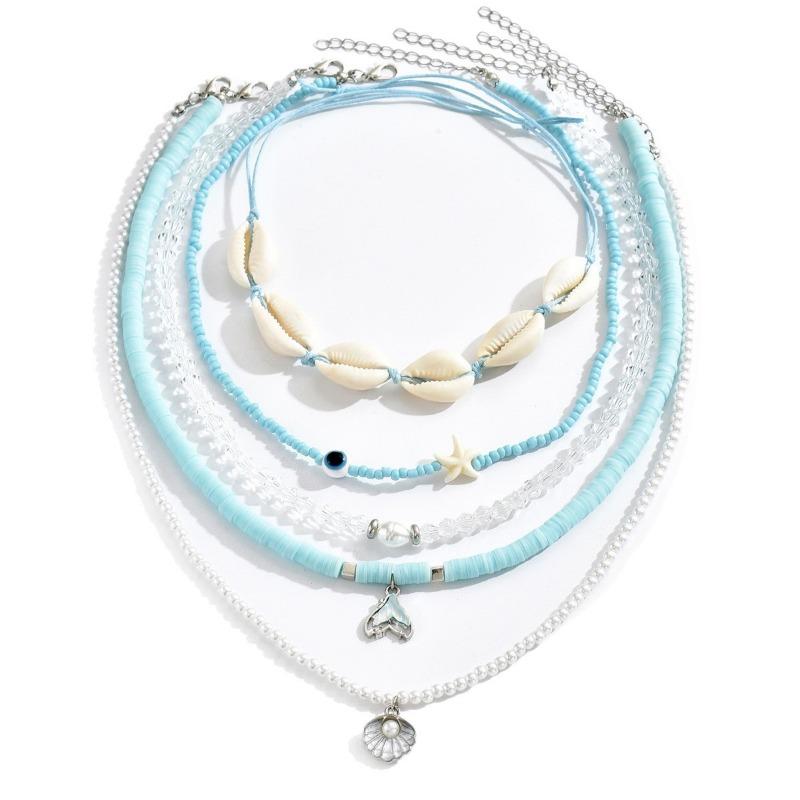 Blue Beaded Necklace, Jewelry, Summer Fashion, Shell Design, High-end Items