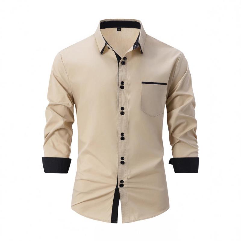 Men's Spring Autumn Fashionable Two Button Color Blocked Lapel Slim Fit Casual Long Sleeved Shirt