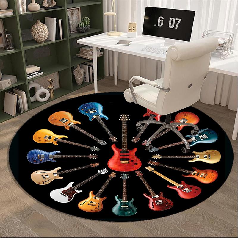Colorful Guitar Dreams round carpet Chair cushion Round Entryway Rug, Soft Round Rugs for Living Room, Bedroom, Circle Carpet decor gifts