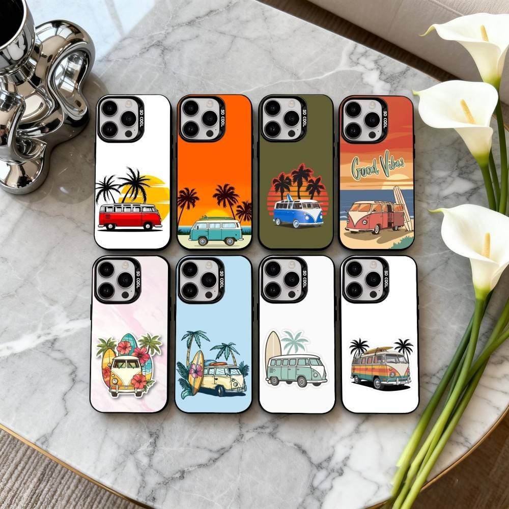 C-Combi Van Surf Art Phone Case For iPhone17,16,15,14,13,12,11 Plus,Pro Max Black Candy silver phone case