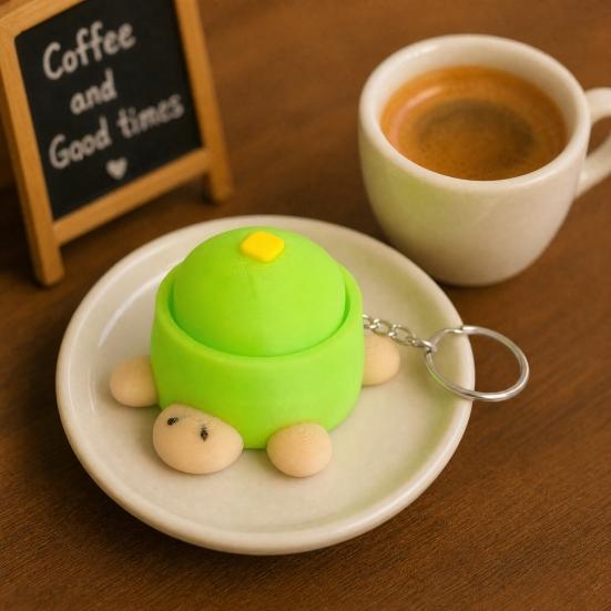 Keychain Pendant, Cartoon Turtle Design 3D Printed Food Keychain, Stress-Relief Buttons Finger-Clicking Keychain